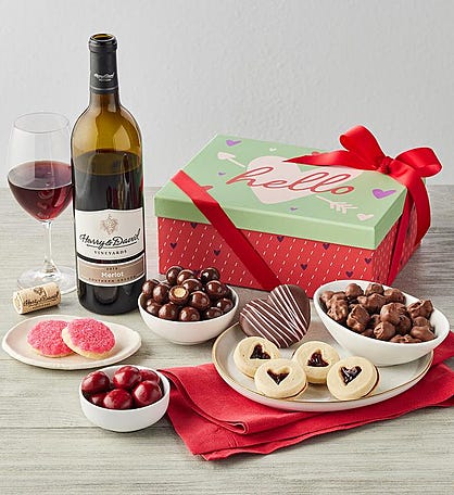 Valentine&#39;s Day Sweets Box with Wine